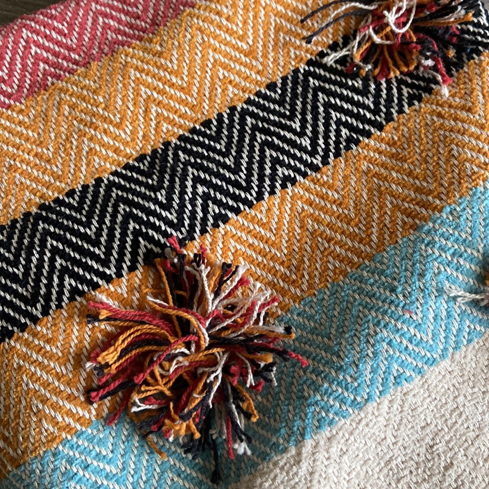 Jacinta Woven Pom Throw/blanket - Creme/Blue/Orange - Picture 8 of 10